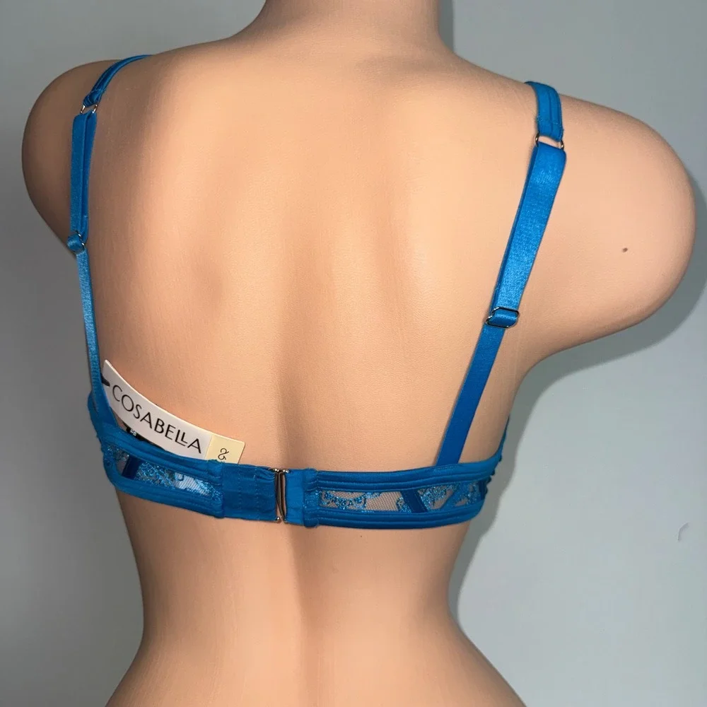 Cosabella Blue Lace Strappy Open Cup Shelf Bra NWT Size Small